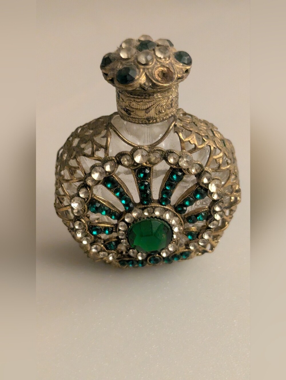 Vintage Mid-Century Hand-made Decorated Perfume Bottle 2" x  2.5" x 1"